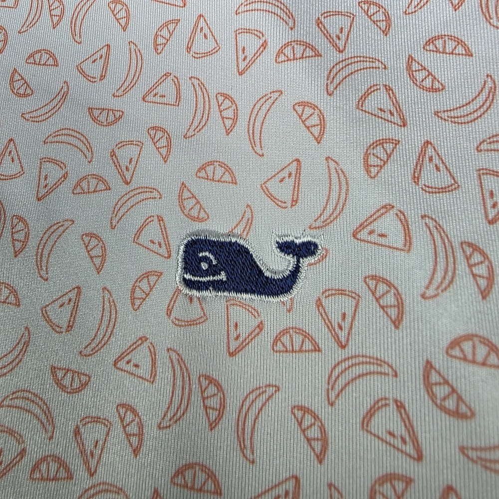 Vineyard Vines Performance Polo Shirt Mens XXL Orange Fruit Print Whale Stretch - Picture 8 of 14